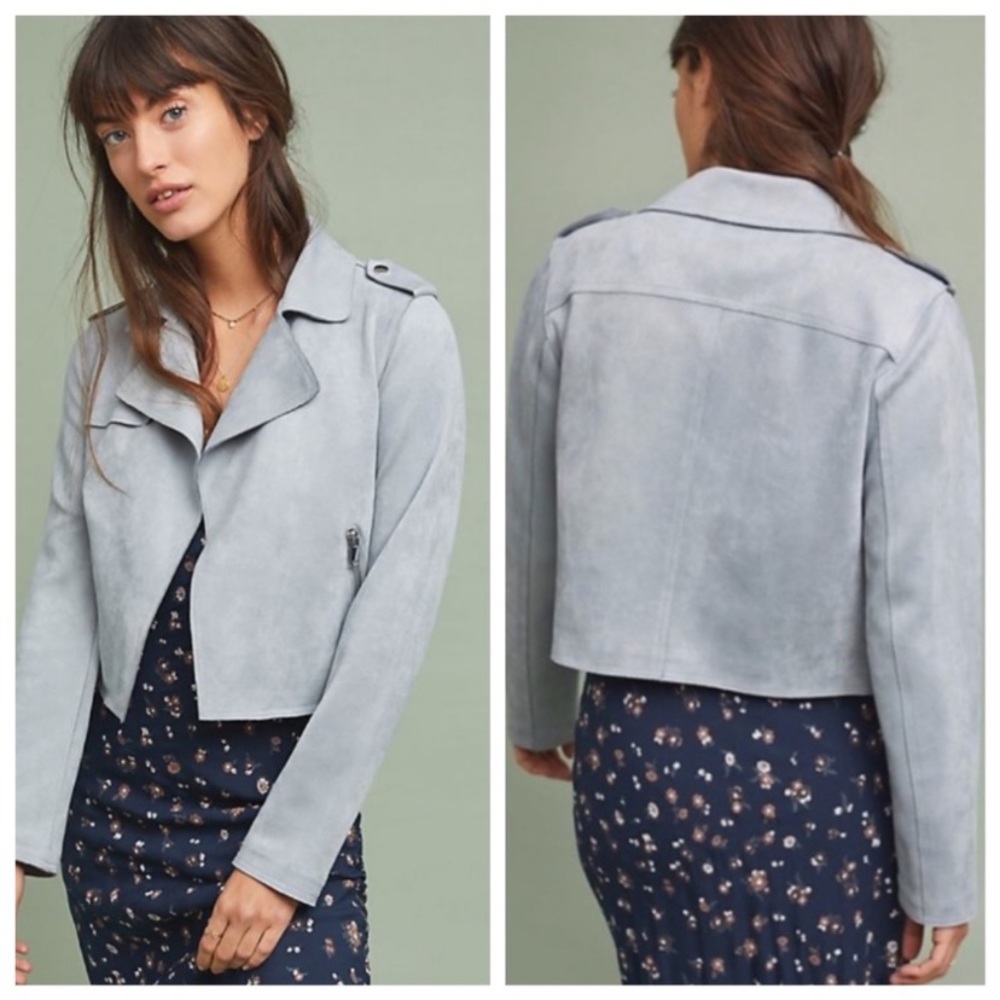 SOLD !!  Anthro faux suede sky blue Expressway moto jacket - Picture 4 of 16